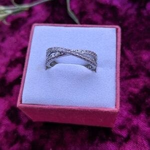 SOLD!!! Ladies White Sapphire Crossover Ring (6.5)